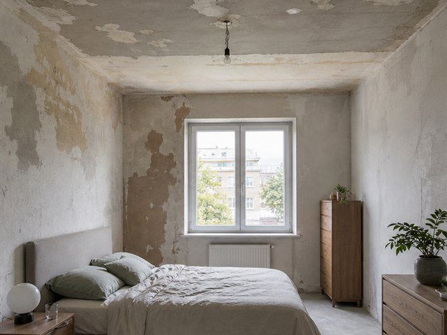 Chambre avant faux plafond et peinture